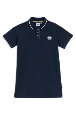 Vestido polo para ni&ntilde;as de piqu&eacute; de algod&oacute;n el&aacute;stico, Azul oscuro