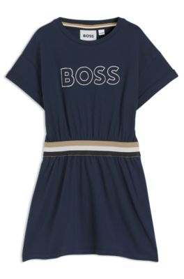 Kids' embroidered-logo dress in stretch cotton, Dark Blue