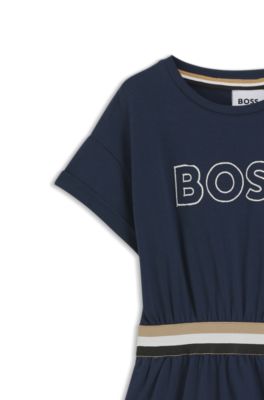 Kids' embroidered-logo dress in stretch cotton, Dark Blue