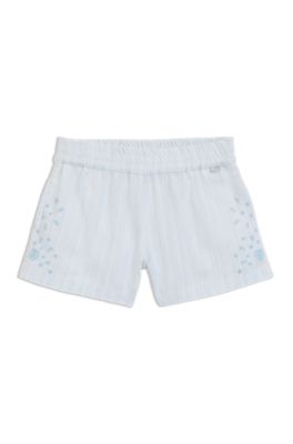 Kids' cotton-blend shorts with broderie anglaise, Light Blue