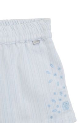 Kids' cotton-blend shorts with broderie anglaise, Light Blue
