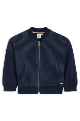 C&aacute;rdigan para ni&ntilde;os de tejido el&aacute;stico a rayas, Azul oscuro