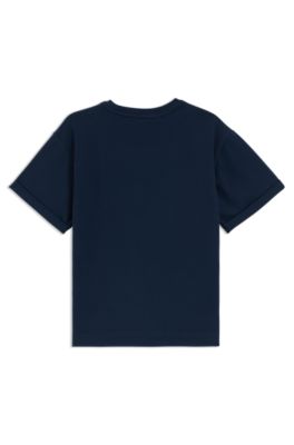 Camiseta para ni&ntilde;os de algod&oacute;n el&aacute;stico con logo bordado, Azul oscuro