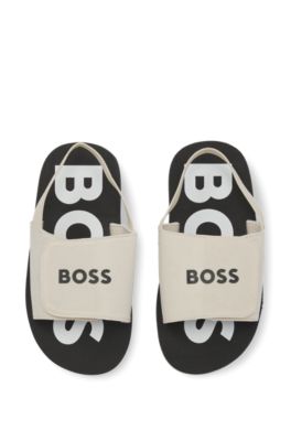 Kids' sandals with logo riptape strap, Beige