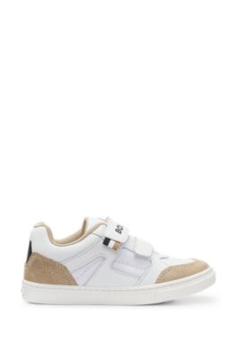 Kids' trainers in mesh and leather, White