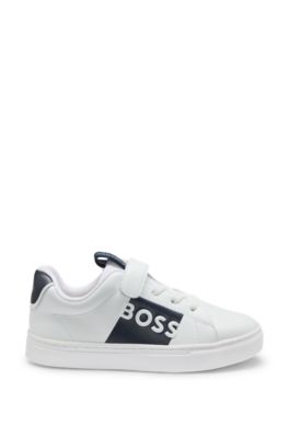 Kids' logo-print trainers in leather, White