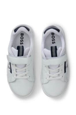 Deportivas de piel para ni&ntilde;os con logo estampado, Blanco