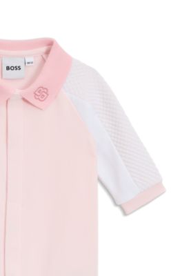Baby sleepsuit in cotton-blend jersey and terry, light pink