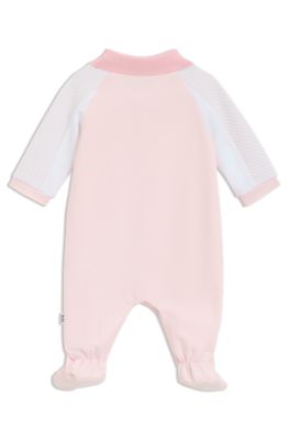 Baby sleepsuit in cotton-blend jersey and terry, light pink