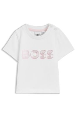 Baby shiny-logo T-shirt in stretch cotton, White