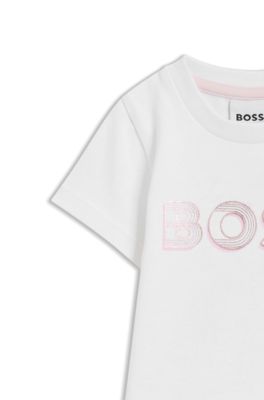 Baby shiny-logo T-shirt in stretch cotton, White