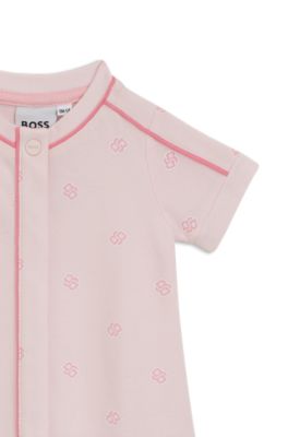 Baby stretch-cotton playsuit with Double B monograms, light pink