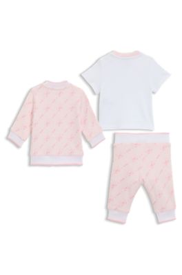 Ch&aacute;ndal de algod&oacute;n de tres piezas para beb&eacute;s en caja de regalo, Rosa claro