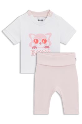Baby leggings and T-shirt in stretch cotton, White
