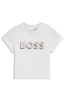 Camiseta para beb&eacute; en algod&oacute;n el&aacute;stico con logo de dise&ntilde;o, Blanco