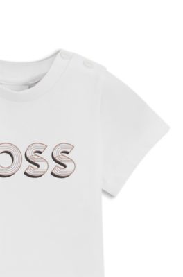 Camiseta para beb&eacute; en algod&oacute;n el&aacute;stico con logo de dise&ntilde;o, Blanco