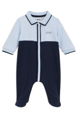 Baby polo-collar sleepsuit in cotton, Dark Blue