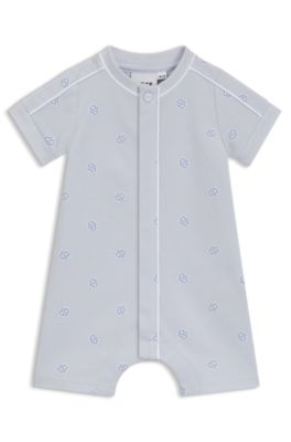 Baby stretch-cotton playsuit with Double B monograms, Light Blue