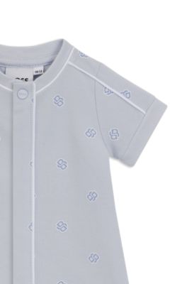 Baby stretch-cotton playsuit with Double B monograms, Light Blue