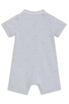 Baby stretch-cotton playsuit with Double B monograms, Light Blue