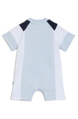 Baby stretch-cotton playsuit with Double B monogram, Light Blue