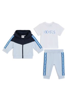 Kids' three-piece tracksuit in stretch cotton, Light Blue