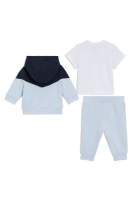 Kids' three-piece tracksuit in stretch cotton, Light Blue