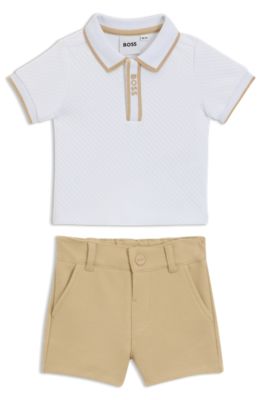Baby polo shirt and shorts in a cotton blend, White