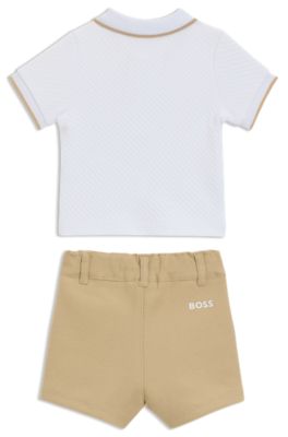 Baby polo shirt and shorts in a cotton blend, White