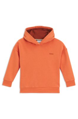 Sudadera con capucha loose fit de algod&oacute;n para ni&ntilde;os con ilustraci&oacute;n en la espalda, Naranja