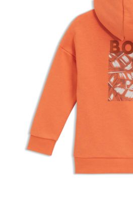 Sudadera con capucha loose fit de algod&oacute;n para ni&ntilde;os con ilustraci&oacute;n en la espalda, Naranja