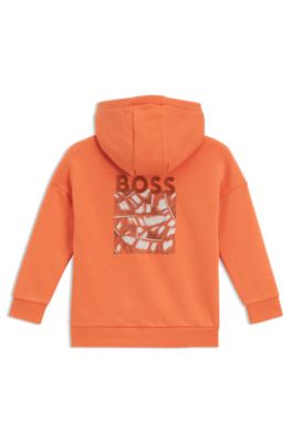 Sudadera con capucha loose fit de algod&oacute;n para ni&ntilde;os con ilustraci&oacute;n en la espalda, Naranja