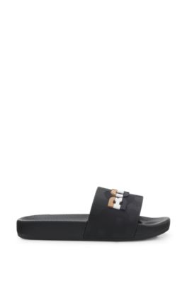 Kids' slides with signature-stripe logo, Black