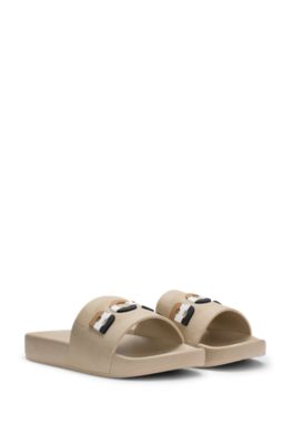 Kids' slides with signature-stripe logo, Beige