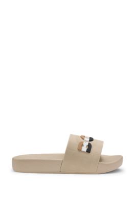Kids' slides with signature-stripe logo, Beige