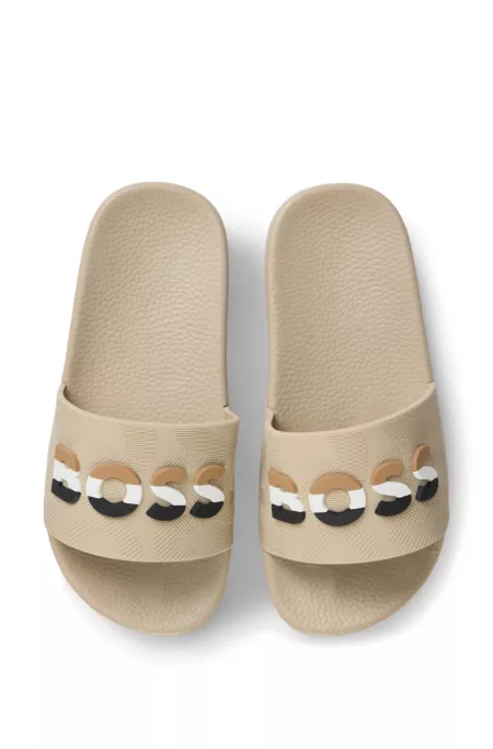 Kids' slides with signature-stripe logo