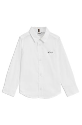 Camisa para ni&ntilde;os de algod&oacute;n Oxford con logo bordado, Blanco