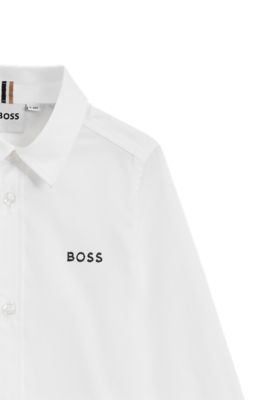 Camisa para ni&ntilde;os de algod&oacute;n Oxford con logo bordado, Blanco
