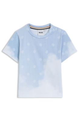 Kids' cotton T-shirt with Double B monograms and clouds, Light Blue
