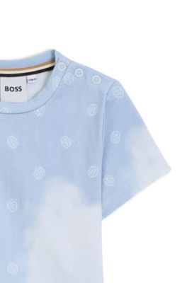 Kids' cotton T-shirt with Double B monograms and clouds, Light Blue