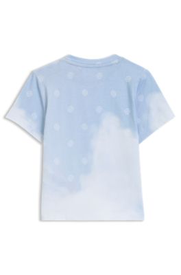 Kids' cotton T-shirt with Double B monograms and clouds, Light Blue