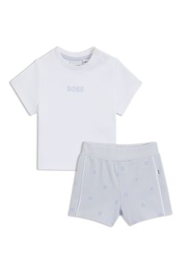 Baby shorts and T-shirt with Double B monogram, White