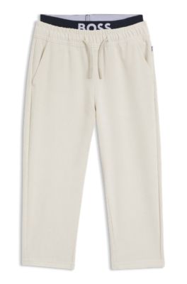 Kids' logo-label tracksuit bottoms in velvet, Light Beige