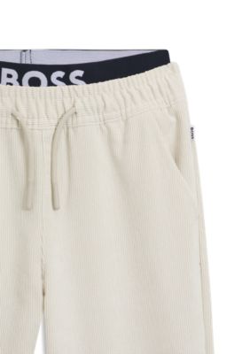 Kids' logo-label tracksuit bottoms in velvet, Light Beige