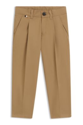 Pantalones chinos para ni&ntilde;os de sarga de algod&oacute;n el&aacute;stico, Marr&oacute;n