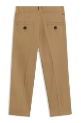 Pantalones chinos para ni&ntilde;os de sarga de algod&oacute;n el&aacute;stico, Marr&oacute;n