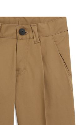 Pantalones chinos para ni&ntilde;os de sarga de algod&oacute;n el&aacute;stico, Marr&oacute;n