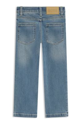 Kids' blue regular-fit jeans in stretch denim, Patterned
