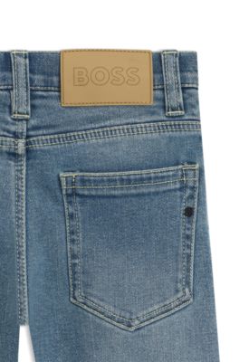 Kids' blue regular-fit jeans in stretch denim, Patterned