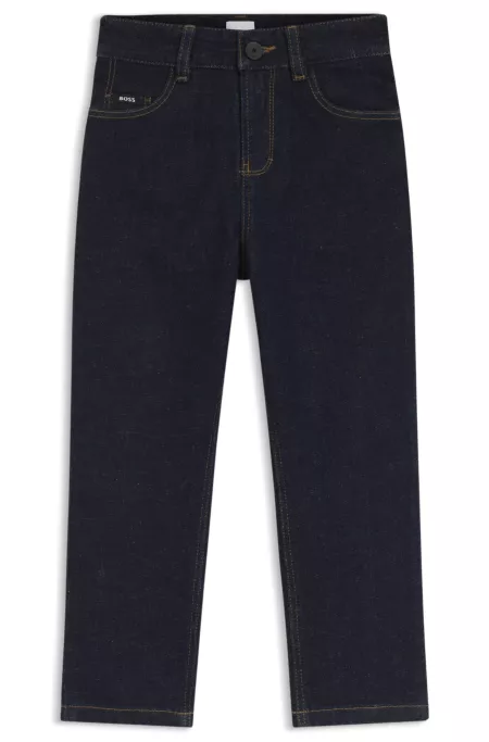 Kids' dark-blue loose-fit jeans in stretch denim